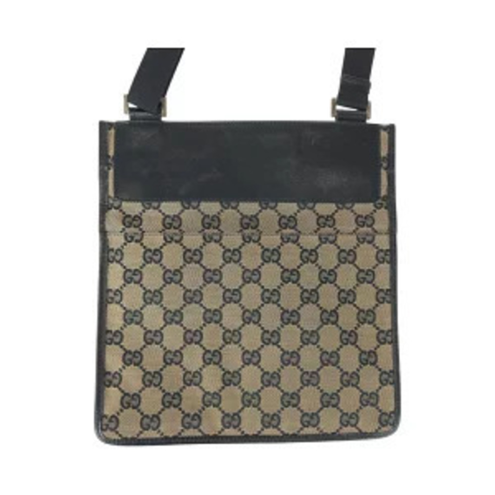 Gucci Leather Canvas GG Beige Pouch Bag Shoulder Gray Tan Gray
